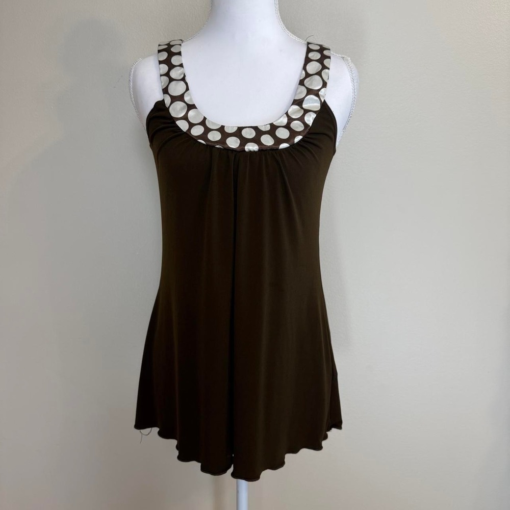VTG A. Byer Chocolate Brown Polka Dot Flowy Tank Top Womens S Y2k Retro